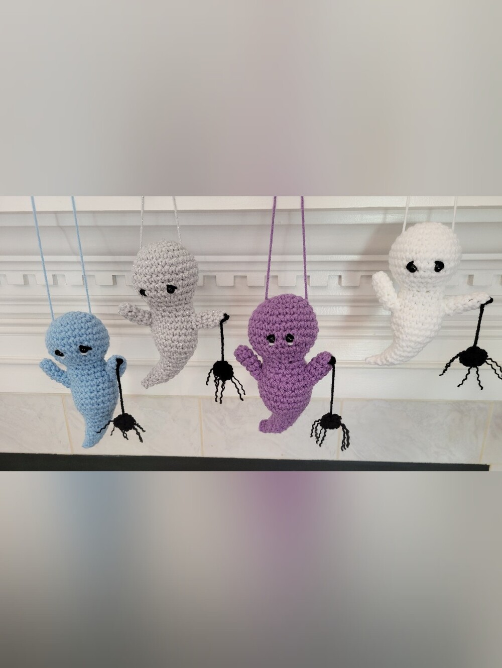 Halloween Ghost Dangler White With Spider Spooky Sweet Ornament Decor Car House - Picture 3 of 3